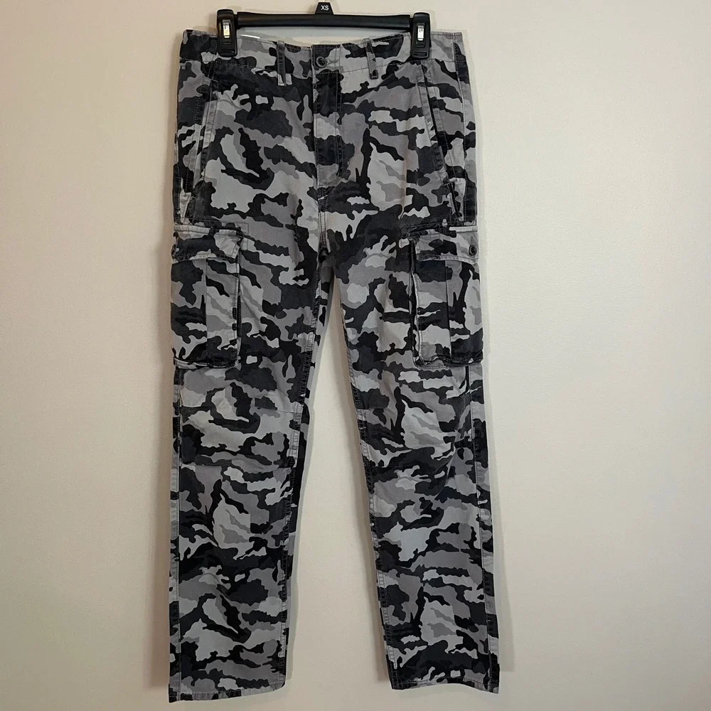 Levis Men Grey Camo Cargo Pants Straight Leg Cotton 30X34 Utility Streetwear